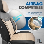 Комплект Луксозна Тапицерия OTOM текстил с еко кожа COMFORT LINE Design – Бежово-Черна с бежов шев, за Предни и Задни Седалки