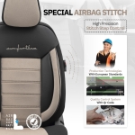 Комплект Луксозна Тапицерия OTOM текстил с еко кожа COMFORT LINE Design – Бежово-Черна с бежов шев, за Предни и Задни Седалки