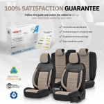 Комплект Луксозна Тапицерия OTOM текстил с еко кожа COMFORT LINE Design – Бежово-Черна с бежов шев, за Предни и Задни Седалки