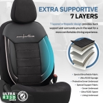 Комплект Луксозна Тапицерия OTOM текстил с еко кожа COMFORT LINE Design – Черна с бял шев, за Предни и Задни Седалки