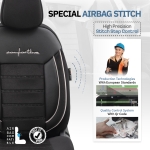 Комплект Луксозна Тапицерия OTOM текстил с еко кожа COMFORT LINE Design – Черна с бял шев, за Предни и Задни Седалки