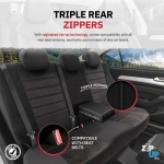 Комплект Луксозна Тапицерия OTOM текстил с еко кожа COMFORT LINE Design – Черна с червен шев, за Предни и Задни Седалки