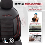 Комплект Луксозна Тапицерия OTOM текстил с еко кожа COMFORT LINE Design – Черна с червен шев, за Предни и Задни Седалки
