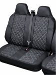 Комплект 2+1 Универсална тапицерия за предни седалки на бус от еко кожа със слят подглавник - черна
