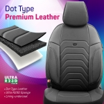 Комплект Луксозна Тапицерия OTOM текстил с еко кожа CORE Design – Черна със сив шев, за Предни и Задни Седалки