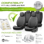 Комплект Луксозна Тапицерия OTOM текстил с еко кожа CORE Design – Черна със сив шев, за Предни и Задни Седалки