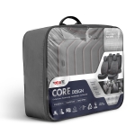 Комплект Луксозна Тапицерия OTOM текстил с еко кожа CORE Design – Черна със сив шев, за Предни и Задни Седалки