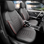 Комплект Луксозна Тапицерия OTOM текстил с еко кожа CORE Design – Черна с червен шев, за Предни и Задни Седалки