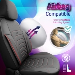 Комплект Луксозна Тапицерия OTOM текстил с еко кожа CORE Design – Черна с червен шев, за Предни и Задни Седалки