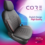 Комплект Луксозна Тапицерия OTOM текстил с еко кожа CORE Design – Черна с червен шев, за Предни и Задни Седалки