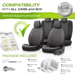 Комплект Луксозна Тапицерия OTOM текстил с еко кожа CORE Design – Черна с червен шев, за Предни и Задни Седалки