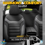 Комплект Луксозна Тапицерия OTOM текстил с еко кожа INDIVIDUAL Design – Черна с бял шев, за Предни и Задни Седалки