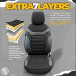 Комплект Луксозна Тапицерия OTOM текстил с еко кожа INDIVIDUAL Design – Черна с бял шев, за Предни и Задни Седалки