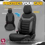 Комплект Луксозна Тапицерия OTOM текстил с еко кожа INDIVIDUAL Design – Черна с бял шев, за Предни и Задни Седалки