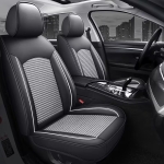 Комплект Луксозна универсална тапицерия кожа с текстил, Черна с бял кант за Предни и Задни седалки