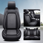 Комплект Луксозна универсална тапицерия кожа с текстил, Черна с бял кант за Предни и Задни седалки