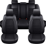 Комплект Луксозна универсална тапицерия кожа с текстил, Черна за Предни и Задни седалки