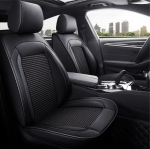 Комплект Луксозна универсална тапицерия кожа с текстил, Черна за Предни и Задни седалки