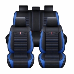Комплект Луксозна универсална кожена тапицерия, Черна със син шев за Предни и Задни седалки