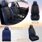 Комплект Луксозна универсална кожена тапицерия, синьо и черно за Предни и Задни седалки