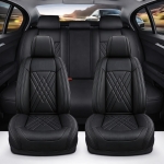 Комплект Луксозна универсална тапицерия кожа, Черна за Предни и Задни седалки