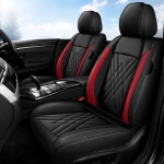 Комплект Луксозна универсална кожена тапицерия, Черно с червено за Предни и Задни седалки