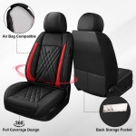 Комплект Луксозна универсална кожена тапицерия, Черно с червено за Предни и Задни седалки