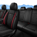 Комплект Луксозна универсална кожена тапицерия, Черно с червено за Предни и Задни седалки