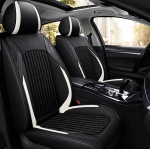 Комплект Луксозна универсална тапицерия кожа с текстил, Черно и бяло за Предни и Задни седалки
