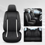 Комплект Луксозна универсална тапицерия кожа с текстил, Черно и бяло за Предни и Задни седалки