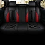 Комплект Луксозна универсална тапицерия кожа с текстил, Черна с червен и бял акцент,  За Предни и Задни седалки