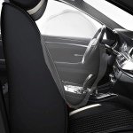 Комплект Луксозна универсална тапицерия кожа с текстил, Черна с червен и бял акцент,  За Предни и Задни седалки