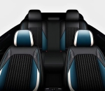 Комплект Луксозна универсална тапицерия кожа с текстил, Черна с бял и син акцент, За Предни и Задни седалки