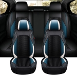 Комплект Луксозна универсална тапицерия кожа с текстил, Черна с бял и син акцент, За Предни и Задни седалки