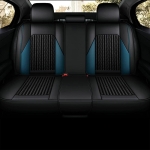 Комплект Луксозна универсална тапицерия кожа с текстил, Черна с бял и син акцент, За Предни и Задни седалки