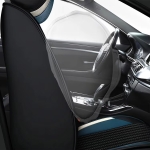 Комплект Луксозна универсална тапицерия кожа с текстил, Черна с бял и син акцент, За Предни и Задни седалки