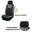 Луксозен комплект универсална автомобилна тапицерия от 9 части – черно / сив дизайн, еко кожа, текстил и полиестер