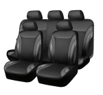 Луксозен комплект универсална автомобилна тапицерия от 9 части – черна с карбон ефект, еко кожа и дишащ текстил