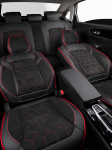 Комплект луксозна универсална тапицерия еко кожа-алкантара, Черно-Червено за предни и задни седалки