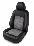 Комплект луксозна универсална тапицерия еко кожа-алкантара, Черно-Сиво за предни и задни седалки
