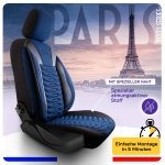 Комплект луксозна универсална тапицерия PANDA PARIS – Еко кожа и текстил, Синьо/Черно, За предни и задни седалки