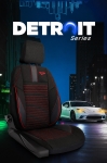 Комплект луксозна универсална тапицерия PANDA DETROIT – Еко кожа и текстил, Черно/Червено, За предни и задни седалки
