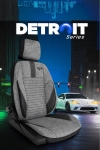 Комплект луксозна универсална тапицерия PANDA DETROIT – Еко кожа и текстил, Сиво/Черно, За предни и задни седалки