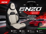 Комплект луксозна универсална тапицерия PANDA ENZO – Еко кожа и текстил, Слонова кост/Черно, За предни и задни седалки