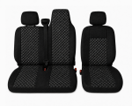 Комплект 2+1 Тапицерия за RENAULT MASTER III 2010-2019 – Текстил, Черна с бял шев, 6 части