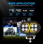 Универсален LED халоген с бяла светлина и оранжева DRL - 8 диода, 4000 lm, 12V–24V, IP67, 5 режима на работа, стробоскопичен режим и динамичен мигач