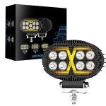 Универсален LED халоген с бяла светлина и оранжева DRL - 8 диода, 4000 lm, 12V–24V, IP67, 5 режима на работа, стробоскопичен режим и динамичен мигач