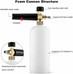 Професионална пянообразуваща дюза 1 л за водоструйка, Foam Cannon, Quick Connect 1/4" - регулиране на струята и концентрацията на пяната, 5 дюзи в комплекта