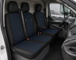 Комплект 2+1 Тапицерия за FORD TRANSIT CUSTOM 2009+ – Еко кожа, Черна със син шев, 8 части