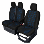 Комплект 2+1 Тапицерия за FORD TRANSIT CUSTOM 2009+ – Еко кожа, Черна със син шев, 8 части